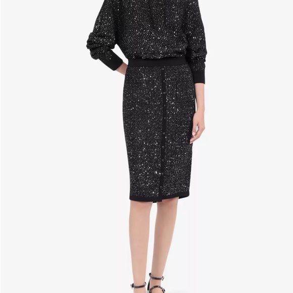 The Kooples Dresses & Skirts - NWT | The Kooples | Black Knit Pencil Midi Skirt | Silver Sequin-Embellished